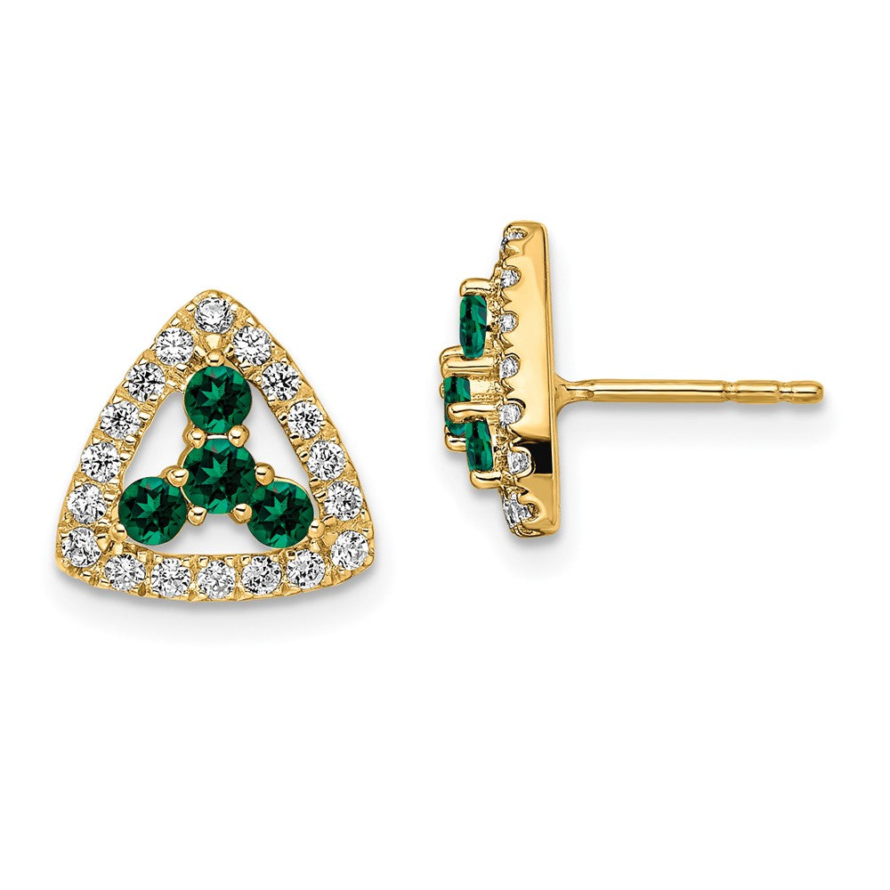 14k Yellow Gold 3/8 Ct. Lab Grown Diamond VS/SI+ G+ and Created Emerald Complete Triangle Post Earrings