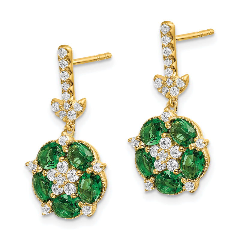 14k Yellow Gold 3/8 Ct. Lab Grown Diamond VS/SI+ G+ and Created Emerald Dangle Post Earrings