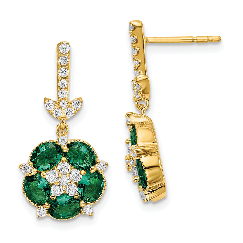 14k Yellow Gold 3/8 Ct. Lab Grown Diamond VS/SI+ G+ and Created Emerald Dangle Post Earrings