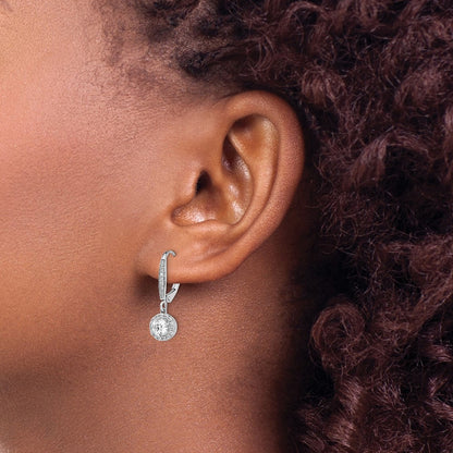 14k White Gold 1 Ct. Lab Grown Diamond VS/SI+ G+ Round Halo Drop Leverback Earrings