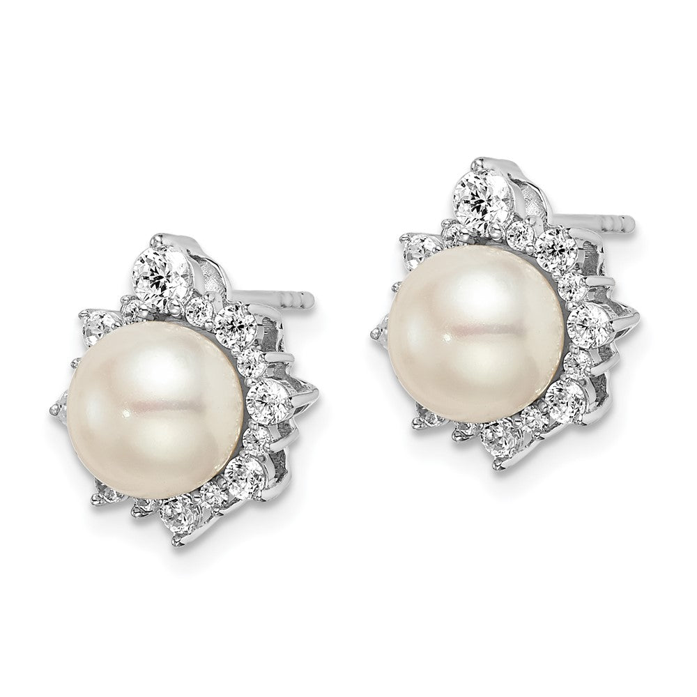 14k White Gold 5/8 Ct. Lab Grown Diamond VS/SI+ G+ and 7.00 mm Round Freshwater Cultured Pearl Complete Fashion Post Earrings