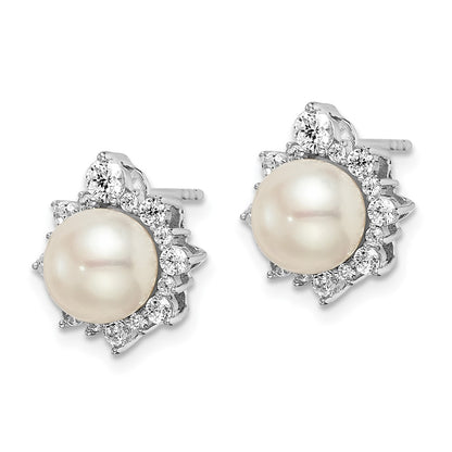 14k White Gold 5/8 Ct. Lab Grown Diamond VS/SI+ G+ and 7.00 mm Round Freshwater Cultured Pearl Complete Fashion Post Earrings