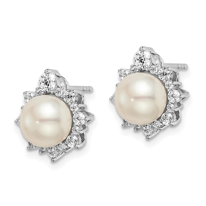 14k White Gold 5/8 Ct. Lab Grown Diamond VS/SI+ G+ and 7.00 mm Round Freshwater Cultured Pearl Complete Fashion Post Earrings
