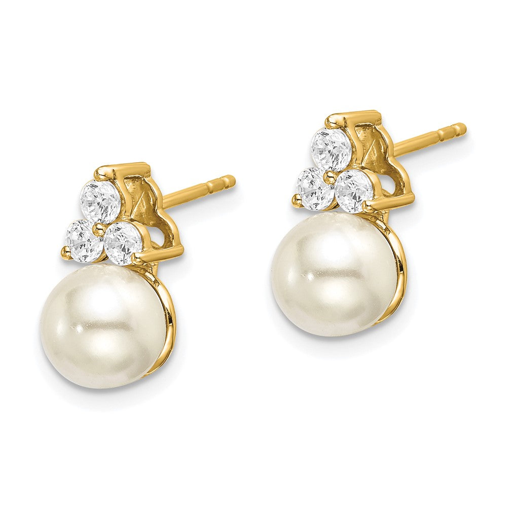 14k Yellow Gold Lab Grown Diamond VS/SI+ G+ FWC Pearl Post Earrings