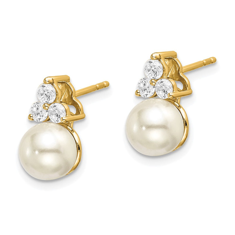 14k Yellow Gold Lab Grown Diamond VS/SI+ G+ FWC Pearl Post Earrings