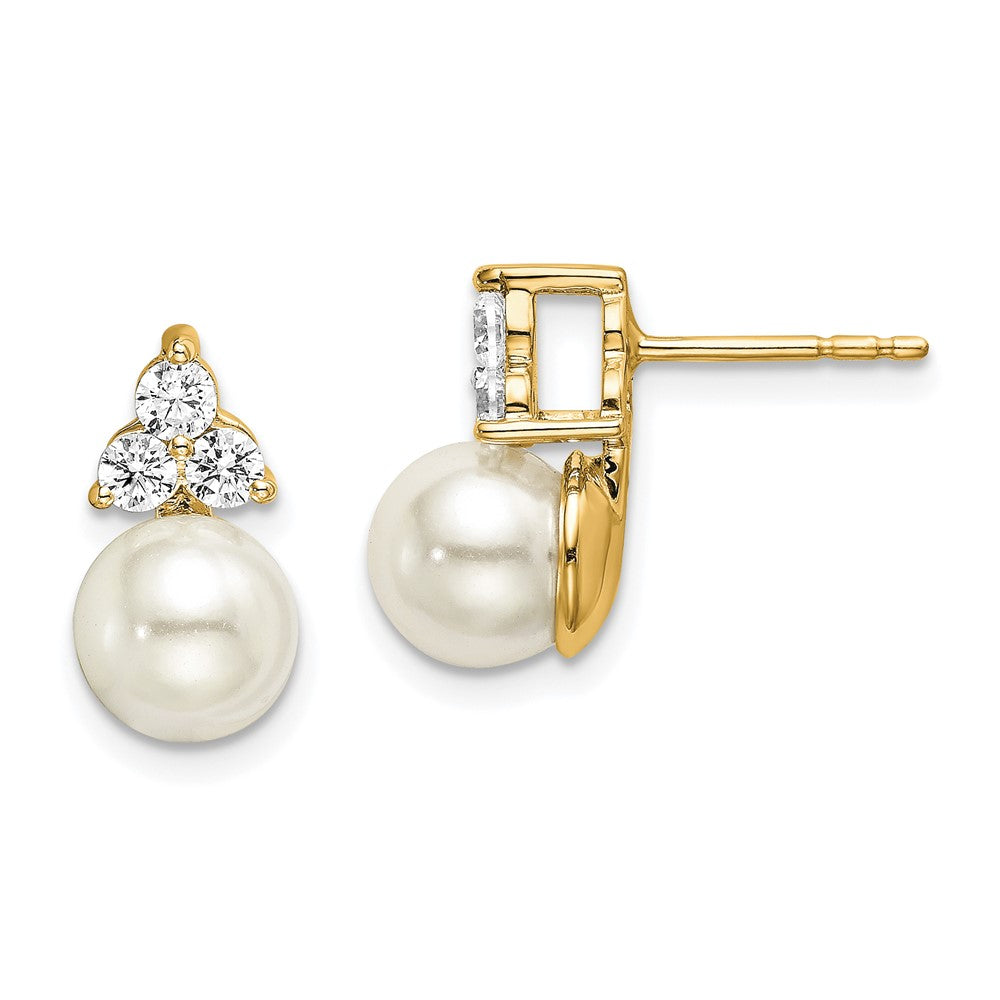 14k Yellow Gold Lab Grown Diamond VS/SI+ G+ FWC Pearl Post Earrings