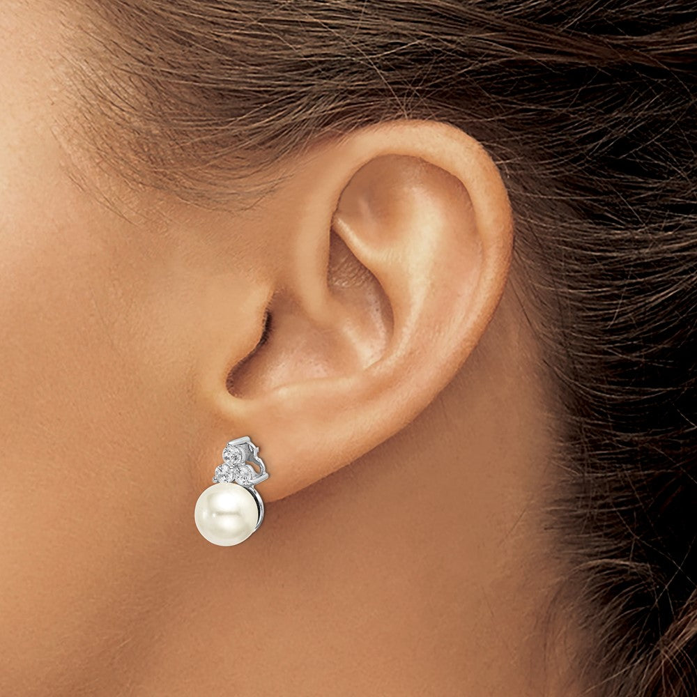 14K White Gold Lab Grown Diamond VS/SI FGH Fresh Water Cultured Pearl Post Earrings