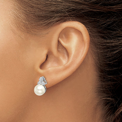14K White Gold Lab Grown Diamond VS/SI FGH Fresh Water Cultured Pearl Post Earrings