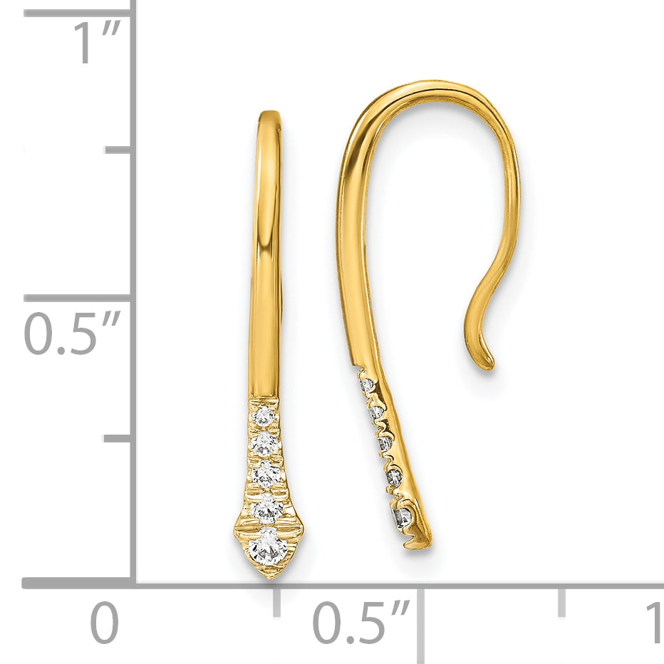10K Yellow Gold Polished Diamond Drop Wire Earrings