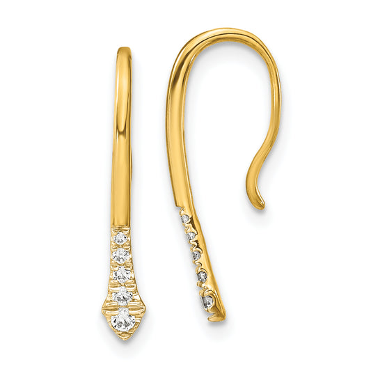 10K Yellow Gold Polished Diamond Drop Wire Earrings
