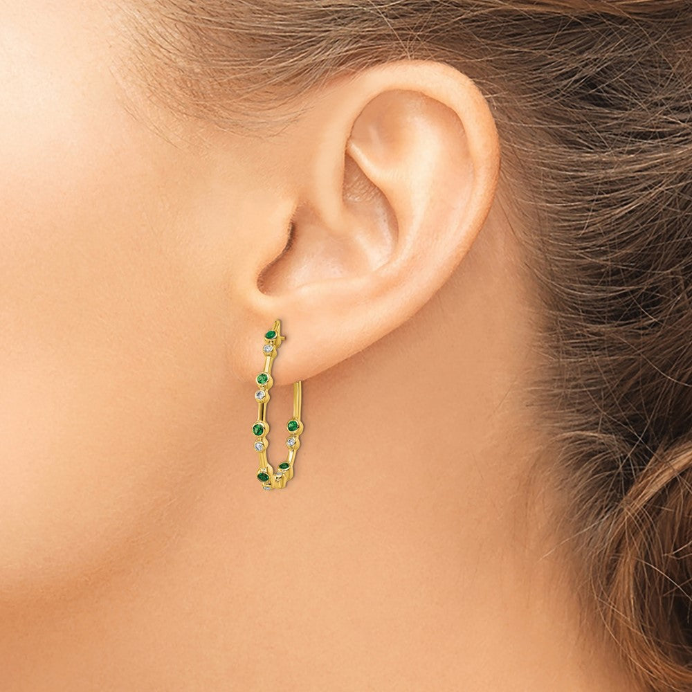 14K Yellow Gold True Origin 1/5 Carat Lab Grown Diamond Vs Def And Emerald Post Hoop Earrings
