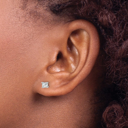 14k White Gold 1/2 Ct. Lab Grown Diamond VS/SI+ G+ Cushion Complete Solitare Stud Post Earrings