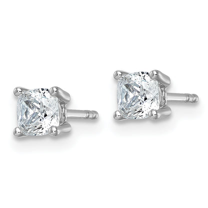 14K White Gold 1 Ctw Certified Lab Grown Diamond Vs+ F+ Cushion 4 Prong Heavy Wt. Stud Earrings