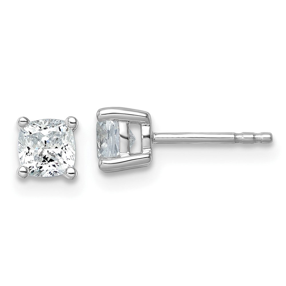 14K White Gold 1 Ctw Lab Grown Diamond Vs/Si+ G+ Cushion 4 Prong Heavy Wt. Stud Earrings