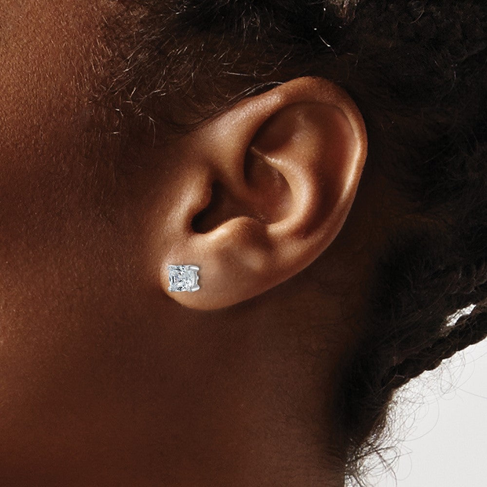 14K White Gold 1 1/2 Ctw Lab Grown Diamond Vs+ F+ Cushion 4 Prong Heavy Wt. Stud Earrings