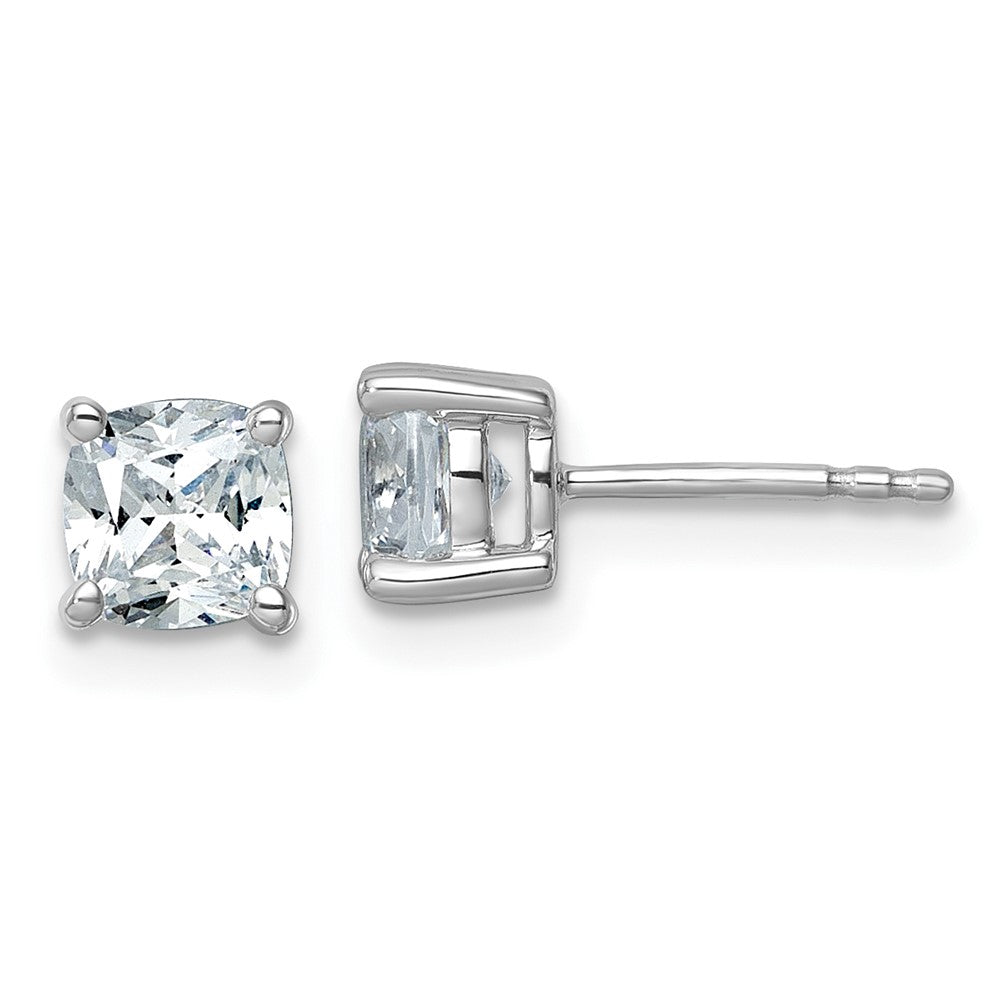 14K White Gold 1 1/2 Ctw Lab Grown Diamond Vs/Si+ G+ Cushion 4 Prong Heavy Wt. Stud Earrings