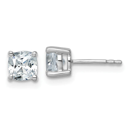 14K White Gold 1 1/2 Ctw Lab Grown Diamond Vs/Si+ G+ Cushion 4 Prong Heavy Wt. Stud Earrings