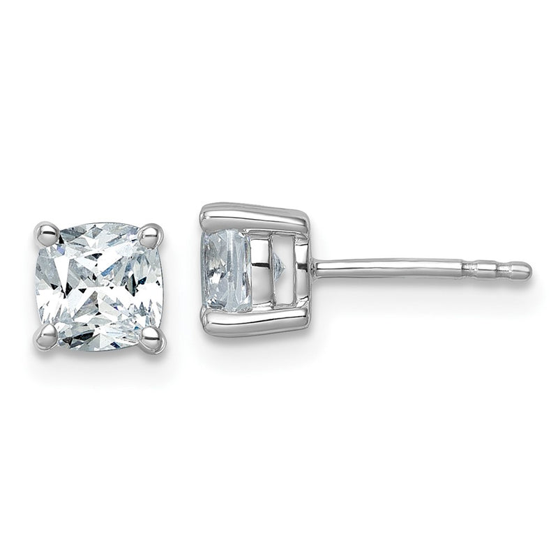 14K White Gold 1 1/2 Ctw Lab Grown Diamond Vs/Si+ G+ Cushion 4 Prong Heavy Wt. Stud Earrings
