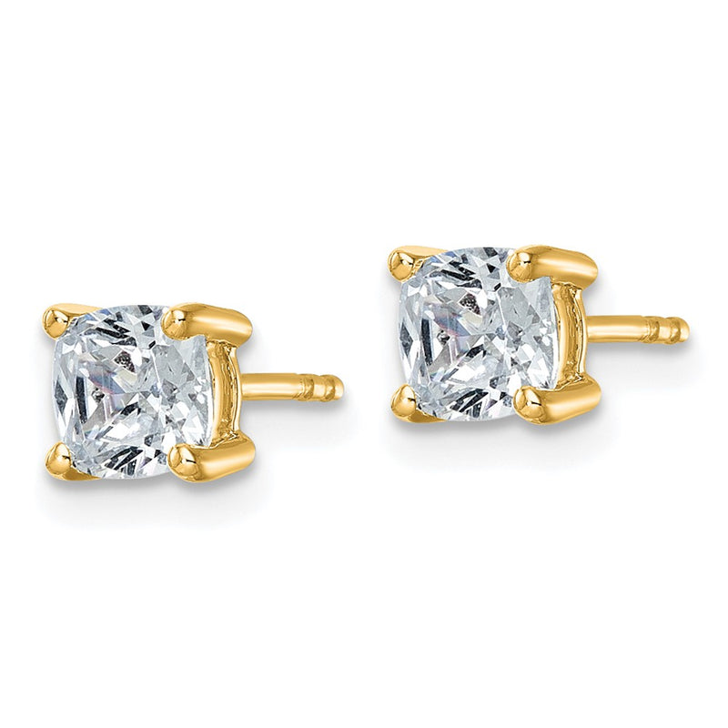 14k Yellow Gold 1 1/2 ctw Certified Lab Grown Diamond VS/SI+ G+ Cushion 4 Prong Heavy Wt. Stud Earrings