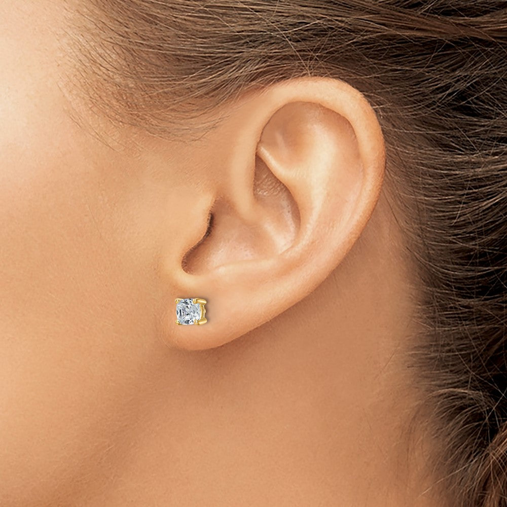 14k Yellow Gold 1 1/2 ctw Certified Lab Grown Diamond VS/SI+ G+ Cushion 4 Prong Heavy Wt. Stud Earrings