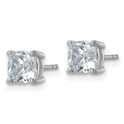 14k White Gold 2 Ct. Certified Lab Grown Diamond VS/SI+ G+ Cushion Complete Solitare Stud Post Earrings