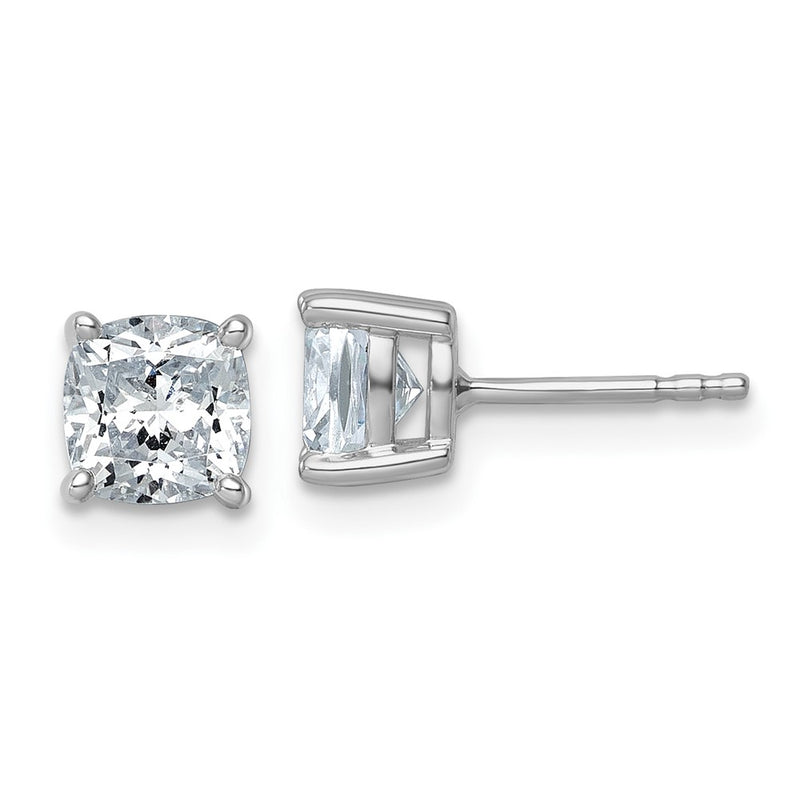 14K White Gold 2 Ctw Certified Lab Grown Diamond Vs+ F+ Cushion 4 Prong Heavy Wt. Stud Earrings