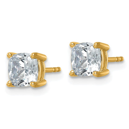 14k Yellow Gold 2 ctw Certified Lab Grown Diamond VS/SI+ G+ Cushion 4 Prong Heavy Wt. Stud Earrings