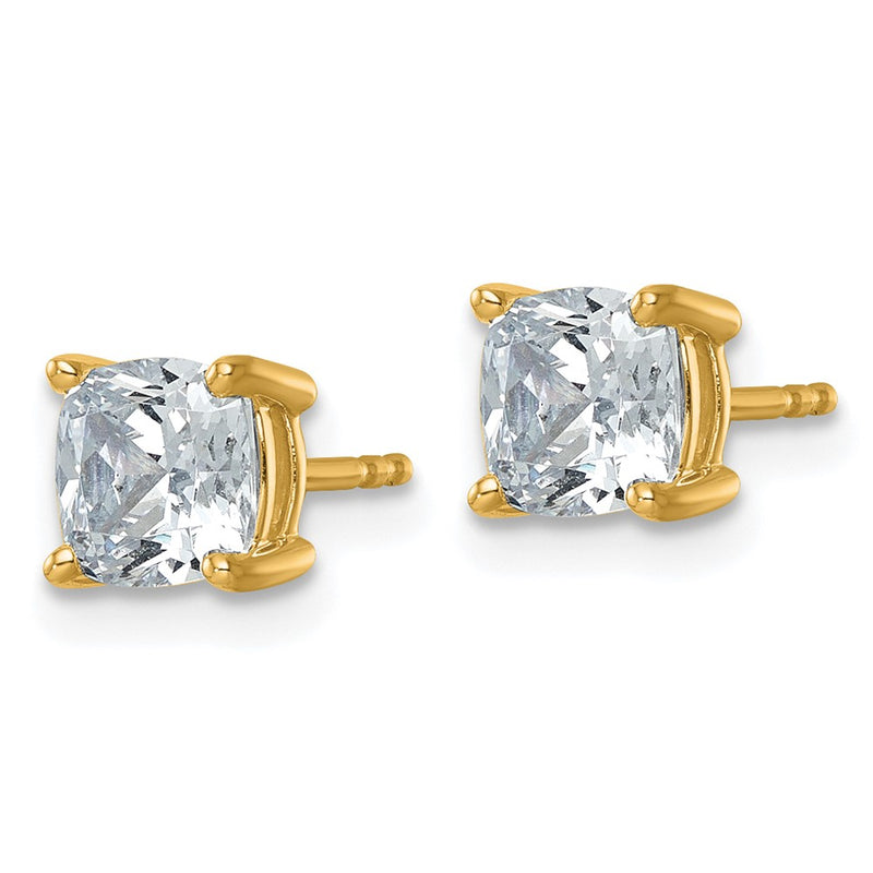 14k Yellow Gold 2 ctw Certified Lab Grown Diamond VS/SI+ G+ Cushion 4 Prong Heavy Wt. Stud Earrings