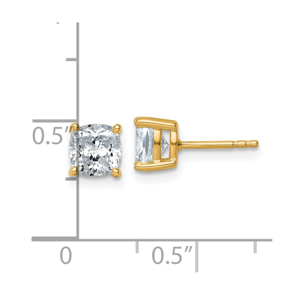 14k Yellow Gold 2 ctw Certified Lab Grown Diamond VS/SI+ G+ Cushion 4 Prong Heavy Wt. Stud Earrings