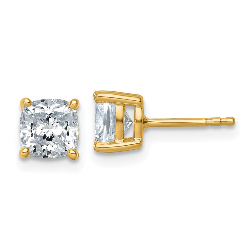 14K Yellow Gold 2 Ctw Certified Lab Grown Diamond Vs+ F+ Cushion 4 Prong Heavy Wt. Stud Earrings