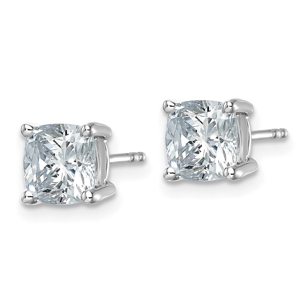 14K White Gold 3 Ctw Certified Lab Grown Diamond Vs+ F+ Cushion 4 Prong Heavy Wt. Stud Earrings