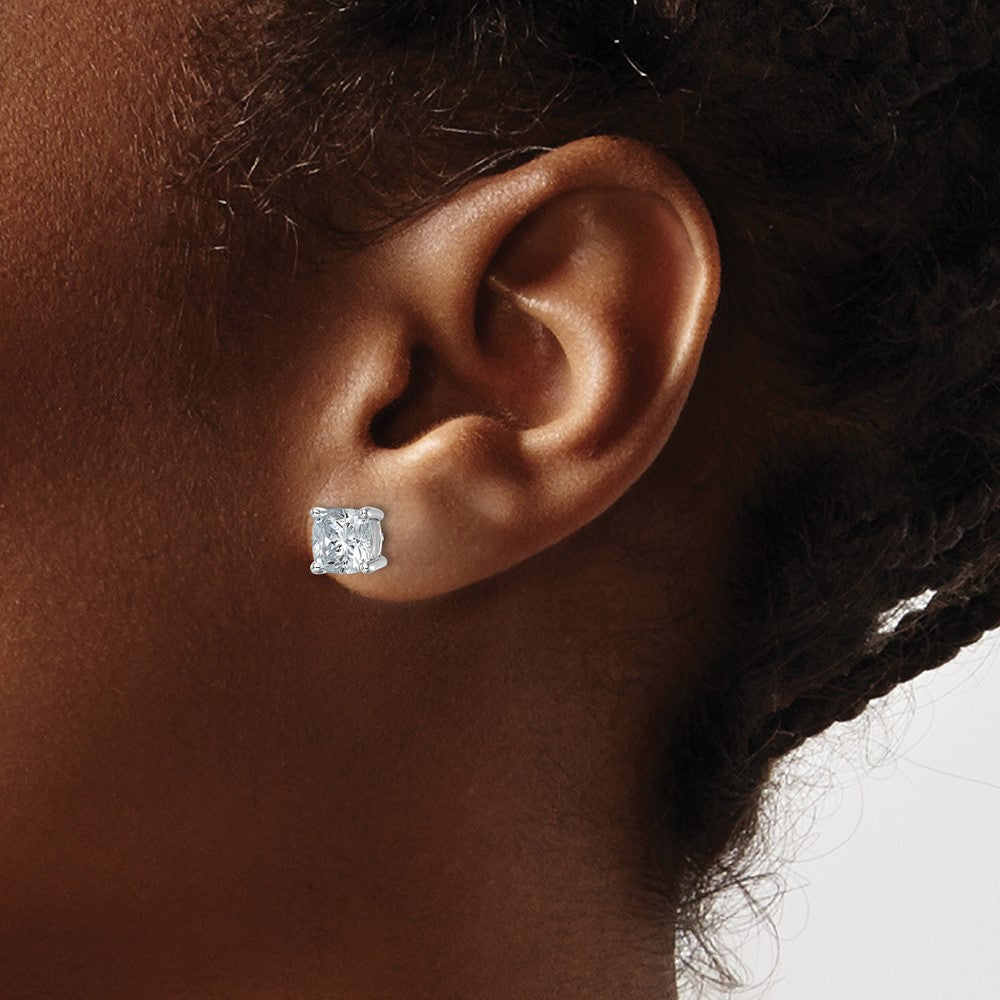 14K White Gold 3 Ctw Certified Lab Grown Diamond Vs+ F+ Cushion 4 Prong Heavy Wt. Stud Earrings