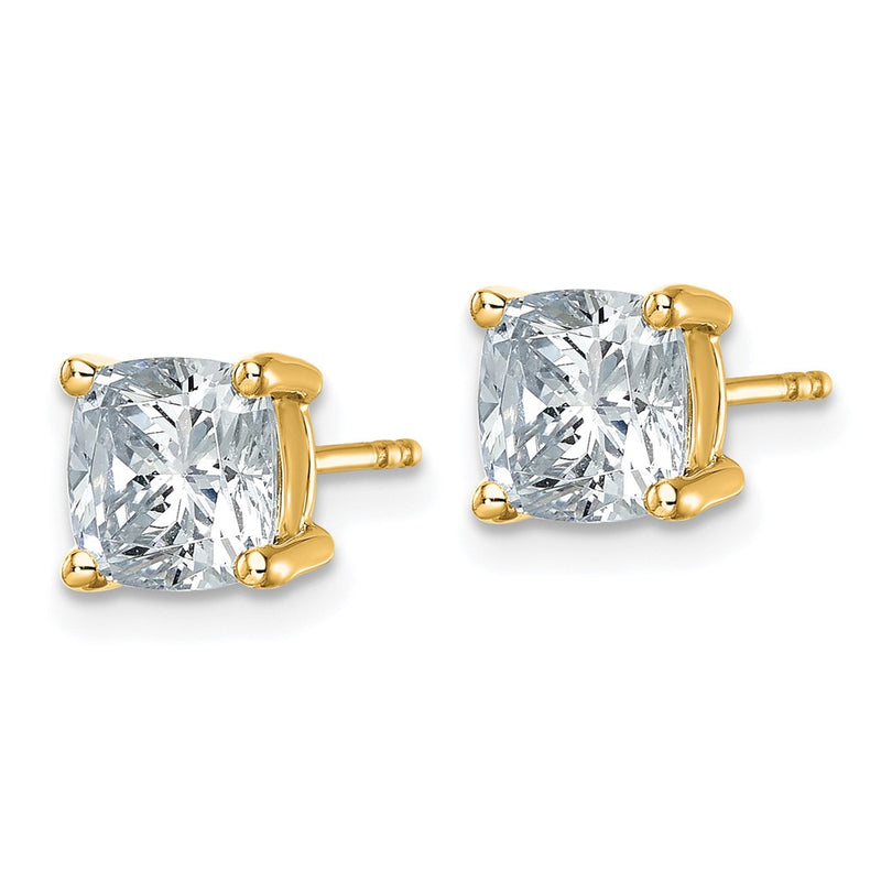 14K Yellow Gold 3 Ctw Lab Grown Diamond Vs+ F+ Cushion 4 Prong Heavy Wt. Stud Earrings