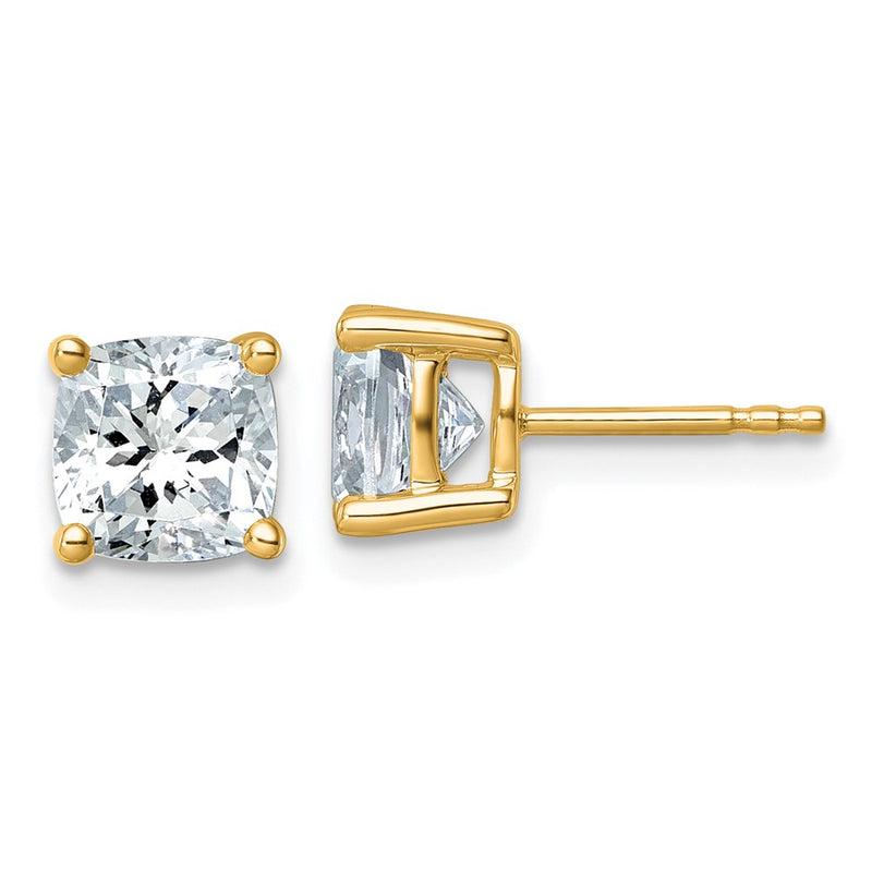 14K Yellow Gold 3 Ctw Lab Grown Diamond Vs+ F+ Cushion 4 Prong Heavy Wt. Stud Earrings