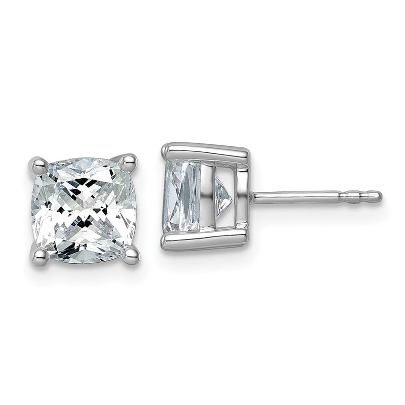 14k White Gold 4 Ct. Certified Lab Grown Diamond VS/SI+ G+ Cushion Complete Solitare Stud Post Earrings