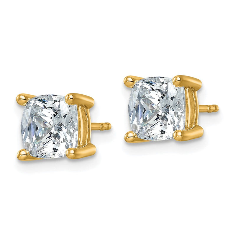 14k Yellow Gold 4 Ct. Lab Grown Diamond VS/SI+ G+ Cushion Complete Solitare Stud Post Earrings