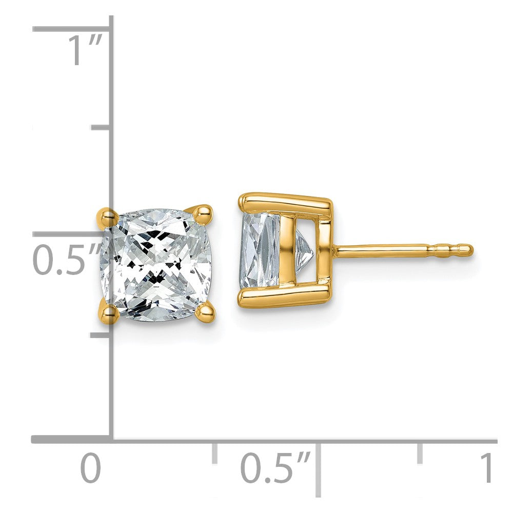 14k Yellow Gold 4 Ct. Lab Grown Diamond VS/SI+ G+ Cushion Complete Solitare Stud Post Earrings