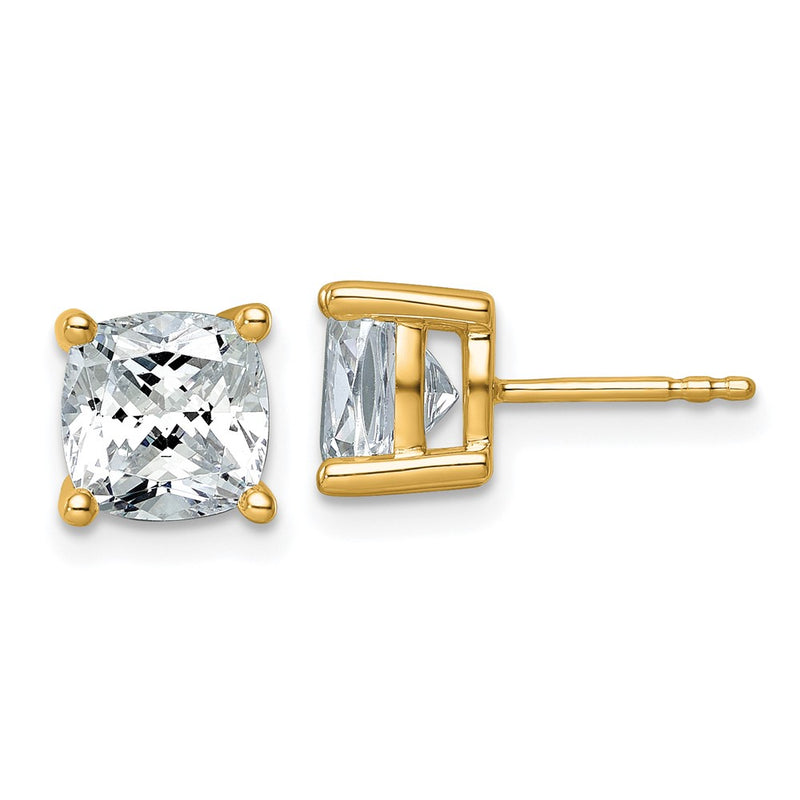 14K Yellow Gold 4 Ctw Certified Lab Grown Diamond Vs/Si+ G+ Cushion Prong Heavy Wt. Stud Earrings