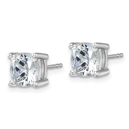 14k White Gold 5 Ct. Lab Grown Diamond VS/SI+ G+ Cushion Complete Solitare Stud Post Earrings