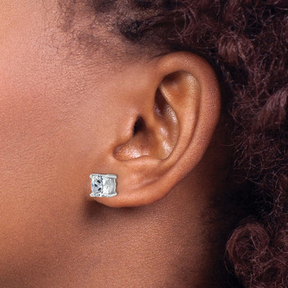 14k White Gold 5 Ct. Lab Grown Diamond VS/SI+ G+ Cushion Complete Solitare Stud Post Earrings