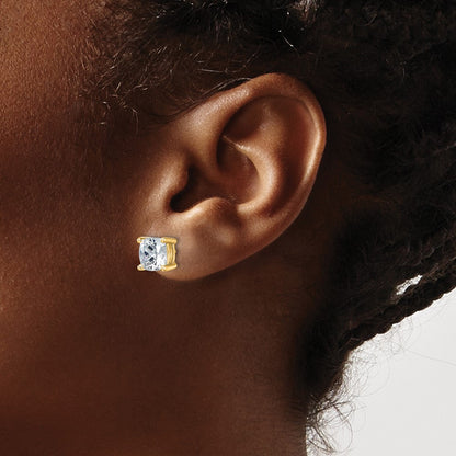 14k Yellow Gold 5 Ct. Lab Grown Diamond VS/SI+ G+ Cushion Complete Solitare Stud Post Earrings