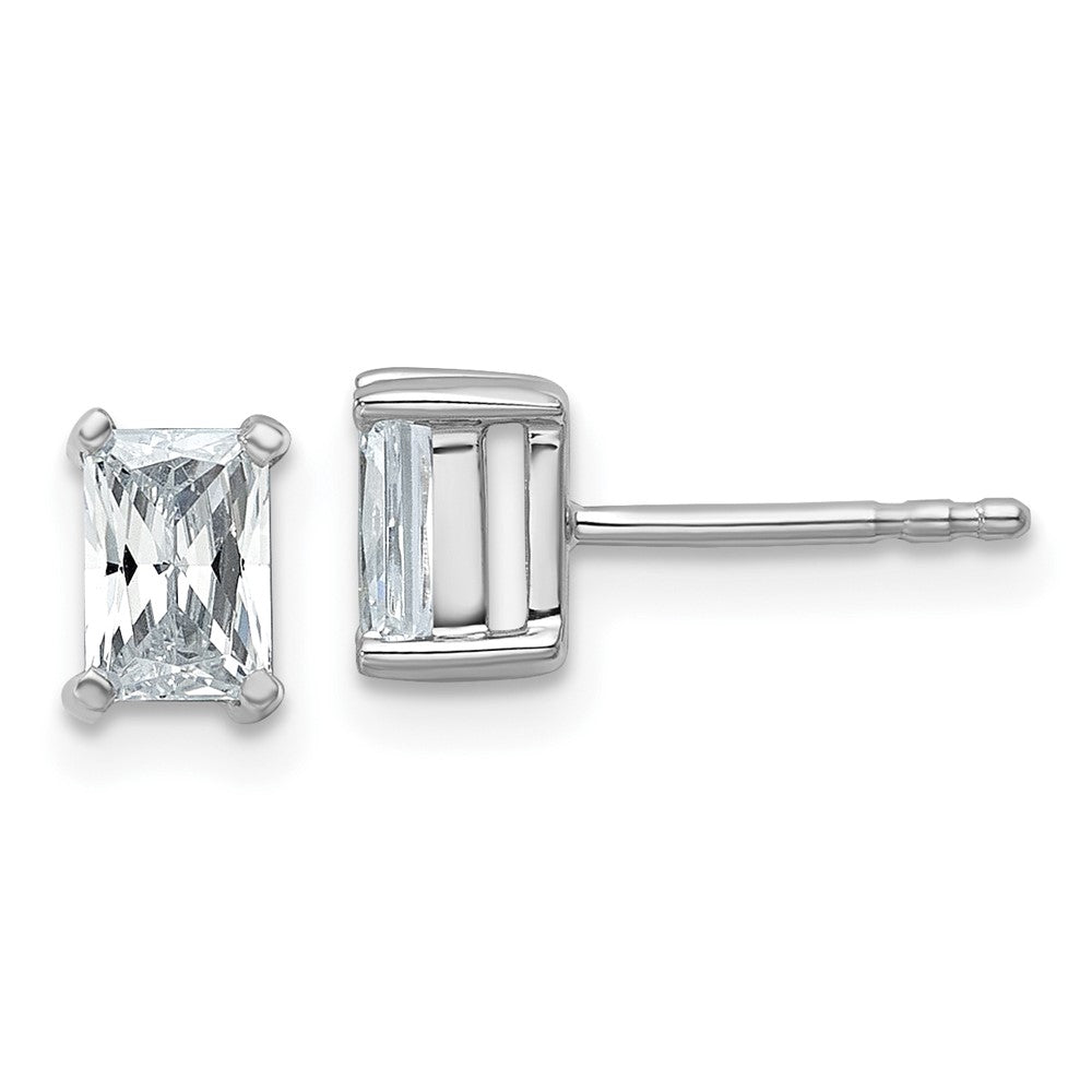 14k White Gold 1 Ct. Lab Grown Diamond VS/SI+ G+ Radiant Complete Solitare Stud Post Earrings