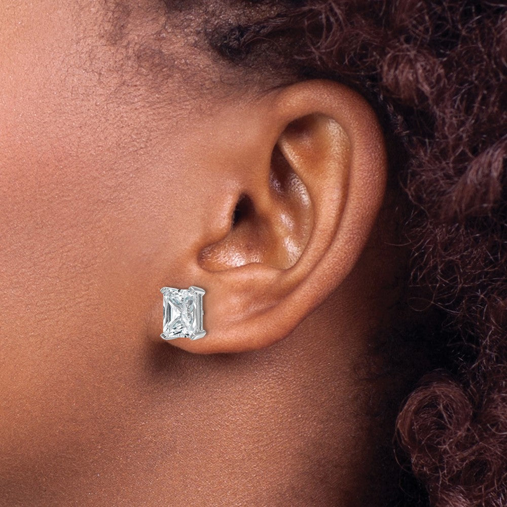 14K White Gold 5 Ctw Certified Lab Grown Diamond Vs+ F+ Radiant 4 Prong Heavy Wt. Stud Earrings