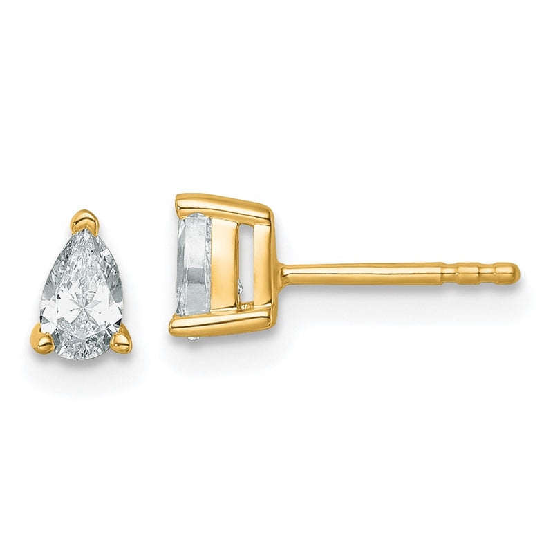 14K Yellow Gold 1/2 Carat Certified Lab Grown Diamond Vs+ F+ Complete Pear Three Prong Stud Earrings