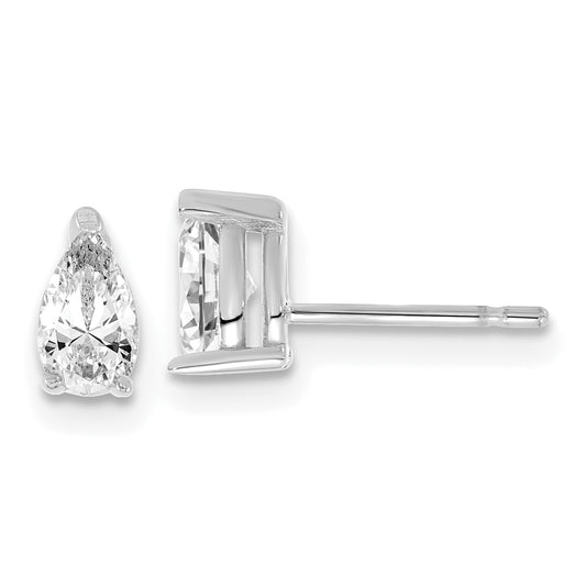 14K White Gold 2/3 Ctw Lab Grown Diamond Vs+ F+ Pear 4 Prong Heavy Wt. Stud Earrings