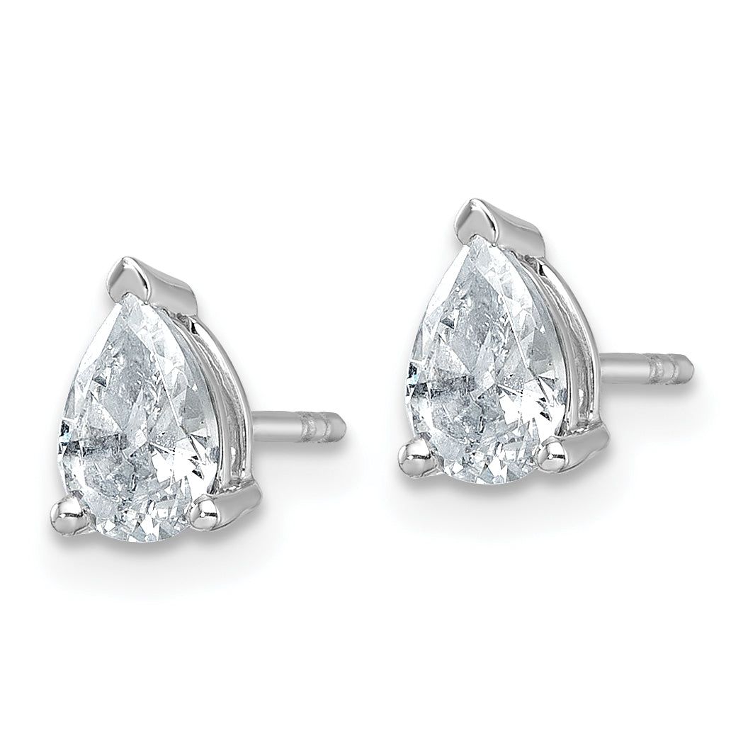 14K White Gold 1 Carat Certified Lab Grown Diamond Vs+ F+ Complete Pear Three Prong Stud Earrings