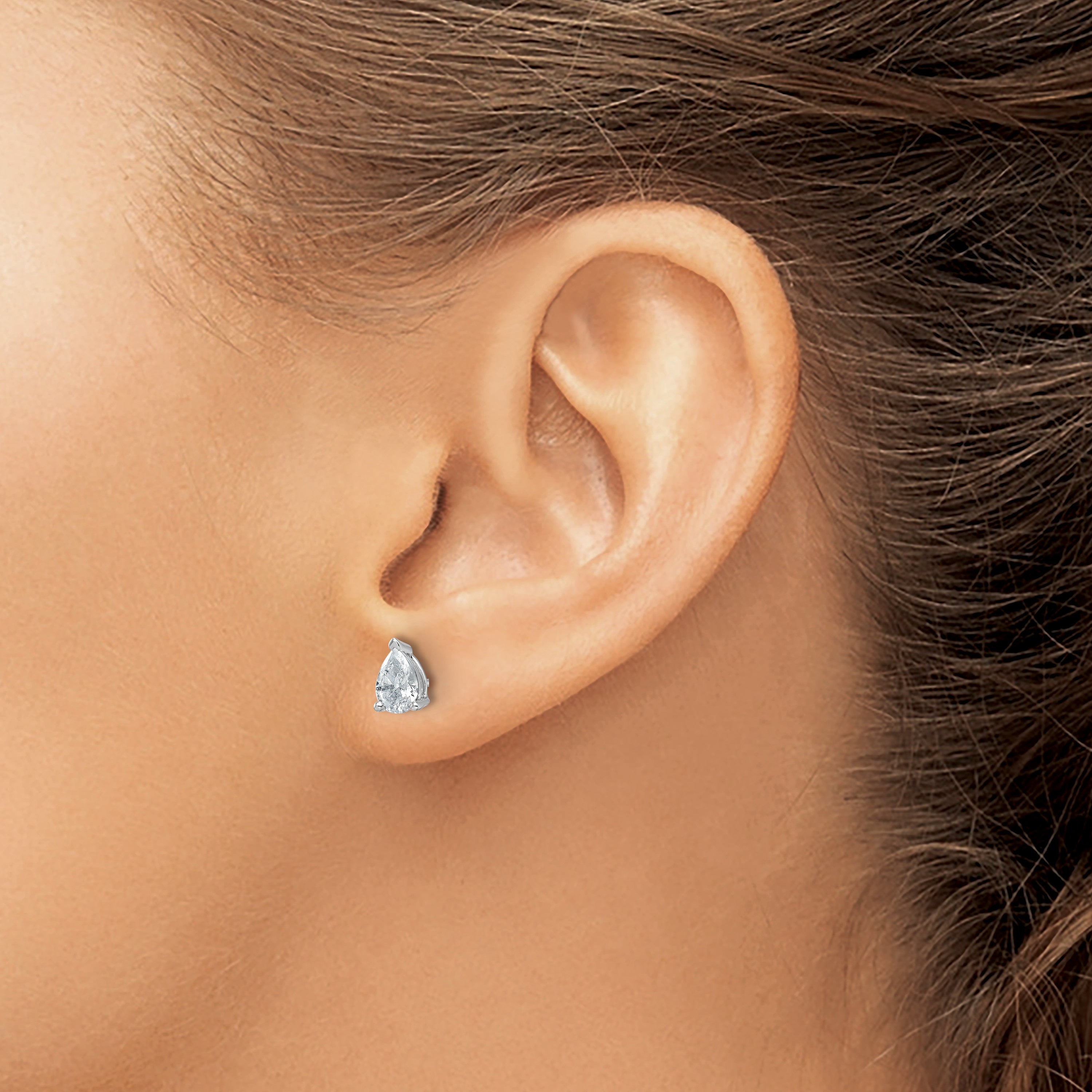 14K White Gold 1 Carat Certified Lab Grown Diamond Vs+ F+ Complete Pear Three Prong Stud Earrings
