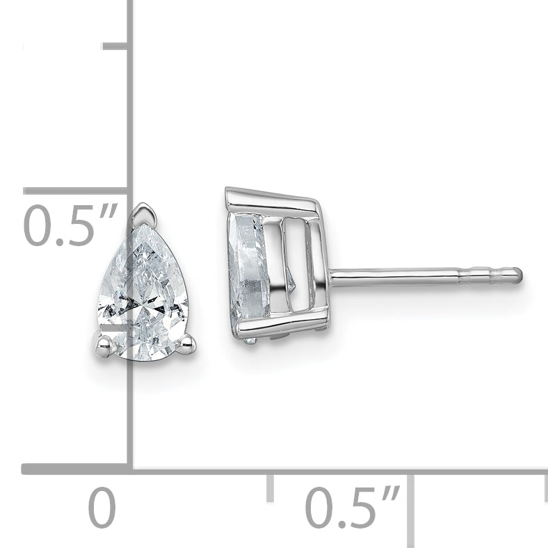 14K White Gold 1 Carat Certified Lab Grown Diamond Vs+ F+ Complete Pear Three Prong Stud Earrings