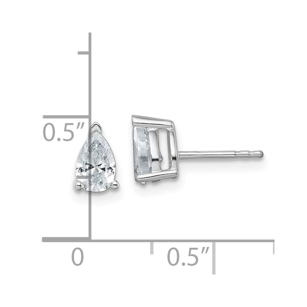 14K White Gold 1 Carat Certified Lab Grown Diamond Vs+ F+ Complete Pear Three Prong Stud Earrings