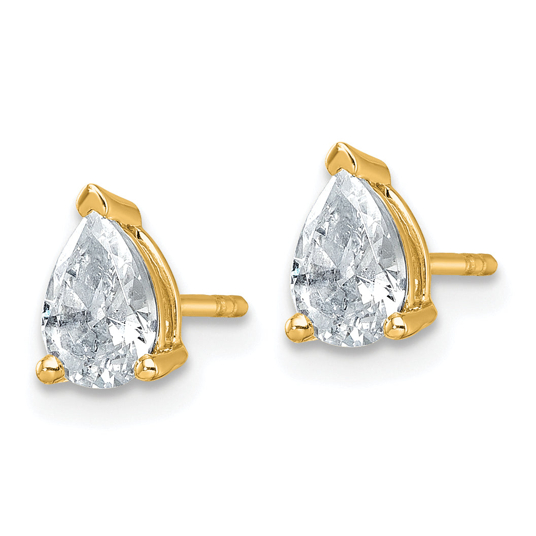 14K Yellow Gold 1 Carat Lab Grown Diamond Vs+ F+ Complete Pear Three Prong Stud Earrings